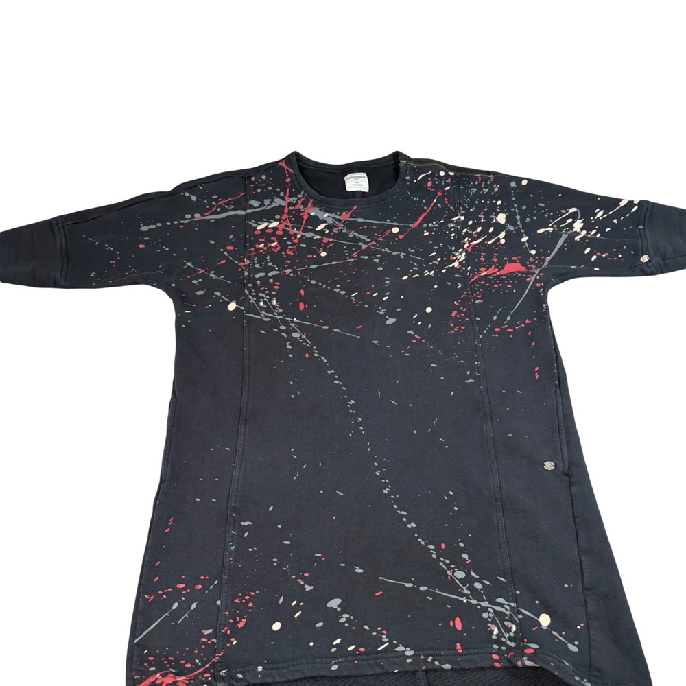 Chevignon France Black Paint Splatter Sweatshirt Dress Tunic Short Sleeve Medium